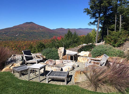 Picture of stone fire ring witha mountain view